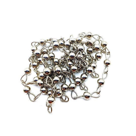 Super Long Vintage Chain Necklace with Silver Tone Beads on Infinity Links - Picture 4 of 4